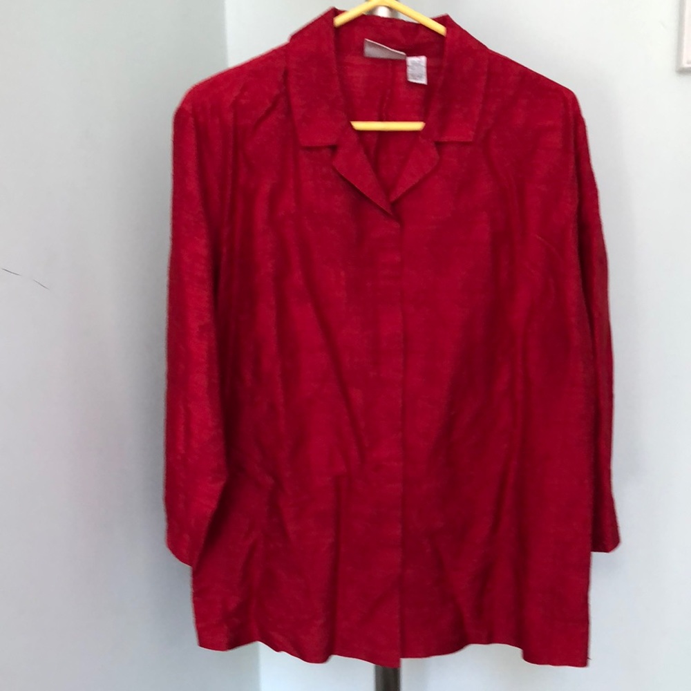 Chico’s Design silk/rayon Red Top with embroidery size3